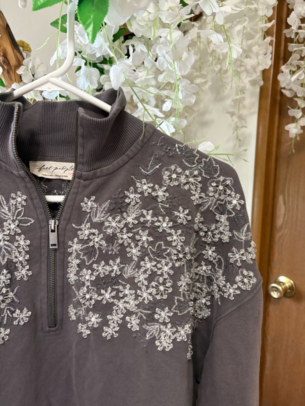 Free People Washed Charcoal Floral Yoke Pullover - Picture 6 of 10